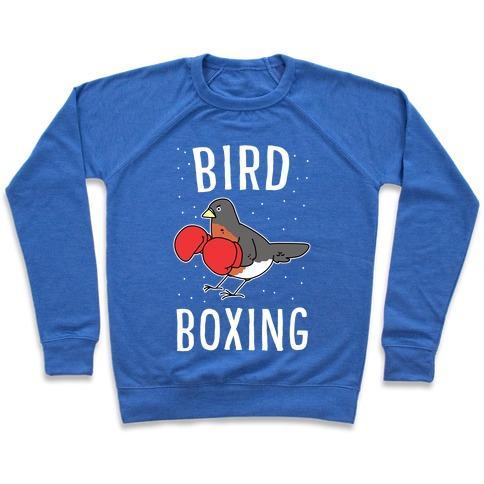 Virgin Teez  Pullover Crewneck Sweatshirt / x-small / Heathered Blue BIRD BOXING CREWNECK SWEATSHIRT