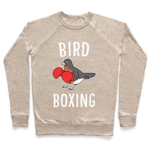 Virgin Teez  Pullover Crewneck Sweatshirt / x-small / Heathered Oatmeal BIRD BOXING CREWNECK SWEATSHIRT