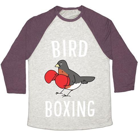 Virgin Teez  Baseball Tee Unisex Tri-Blend Baseball Tee / small / Oatmeal / Maroon BIRD BOXING UNISEX TRI-BLEND BASEBALL TEE