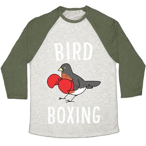 Virgin Teez  Baseball Tee Unisex Tri-Blend Baseball Tee / small / Oatmeal / Moss BIRD BOXING UNISEX TRI-BLEND BASEBALL TEE