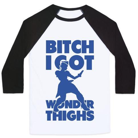 Virgin Teez  Baseball Tee Unisex Classic Baseball Tee / x-small / White/Black BITCH I GOT WONDER THIGHS UNISEX CLASSIC BASEBALL TEE