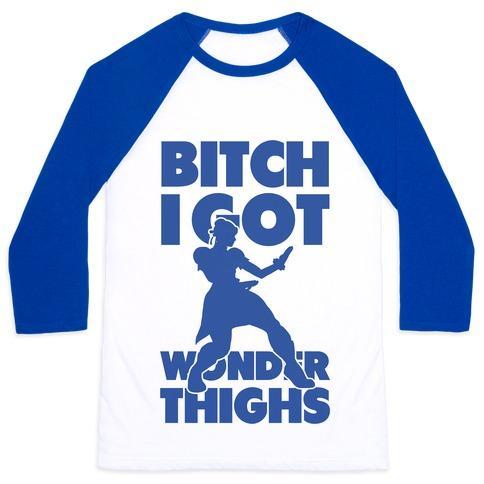 Virgin Teez  Baseball Tee Unisex Classic Baseball Tee / x-small / White/Blue BITCH I GOT WONDER THIGHS UNISEX CLASSIC BASEBALL TEE