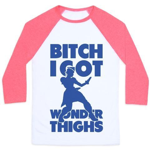 Virgin Teez  Baseball Tee Unisex Classic Baseball Tee / x-small / White/Neon Pink BITCH I GOT WONDER THIGHS UNISEX CLASSIC BASEBALL TEE