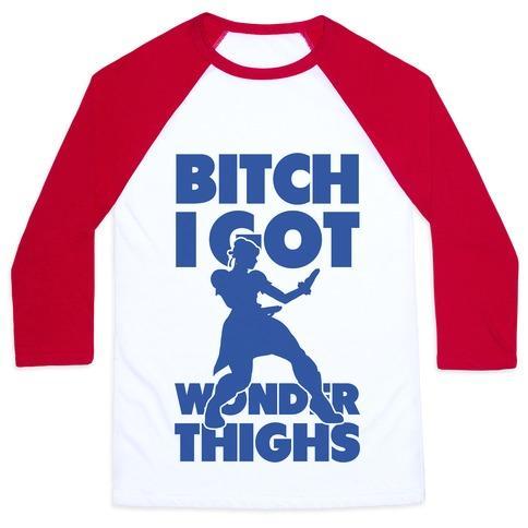 Virgin Teez  Baseball Tee Unisex Classic Baseball Tee / x-small / White/Red BITCH I GOT WONDER THIGHS UNISEX CLASSIC BASEBALL TEE