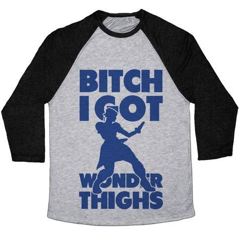Virgin Teez  Baseball Tee Unisex Tri-Blend Baseball Tee / small / Athletic Gray / Black BITCH I GOT WONDER THIGHS UNISEX TRI-BLEND BASEBALL TEE