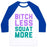Virgin Teez  Baseball Tee Unisex Classic Baseball Tee / x-small / White/Blue BITCH LESS SQUAT MORE UNISEX CLASSIC BASEBALL TEE