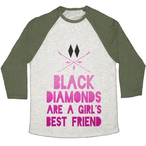 Virgin Teez  Baseball Tee Unisex Tri-Blend Baseball Tee / small / Oatmeal / Moss BLACK DIAMONDS ARE A GIRL'S BEST FRIEND UNISEX TRI-BLEND BASEBALL TEE
