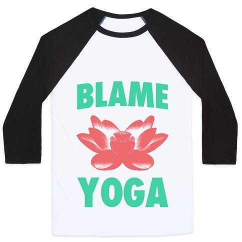 Virgin Teez  Baseball Tee Unisex Classic Baseball Tee / x-small / White/Black BLAME YOGA UNISEX CLASSIC BASEBALL TEE