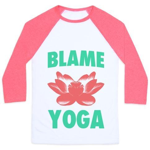 Virgin Teez  Baseball Tee Unisex Classic Baseball Tee / x-small / White/Neon Pink BLAME YOGA UNISEX CLASSIC BASEBALL TEE