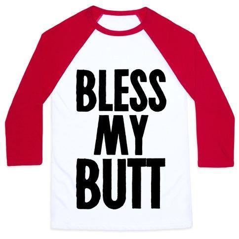 Virgin Teez  Baseball Tee Unisex Classic Baseball Tee / x-small / White/Red BLESS MY BUTT UNISEX CLASSIC BASEBALL TEE