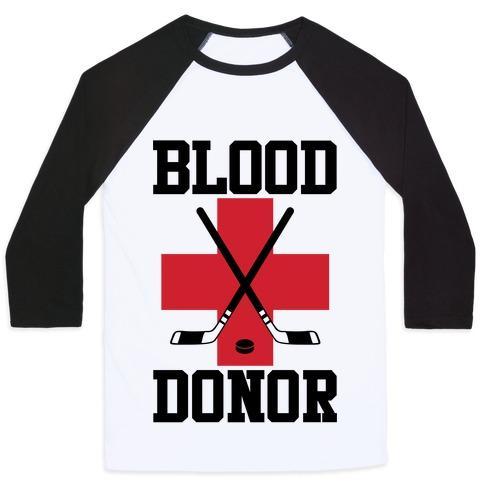 Virgin Teez  Baseball Tee Unisex Classic Baseball Tee / x-small / White/Black BLOOD DONOR HOCKEY UNISEX CLASSIC BASEBALL TEE