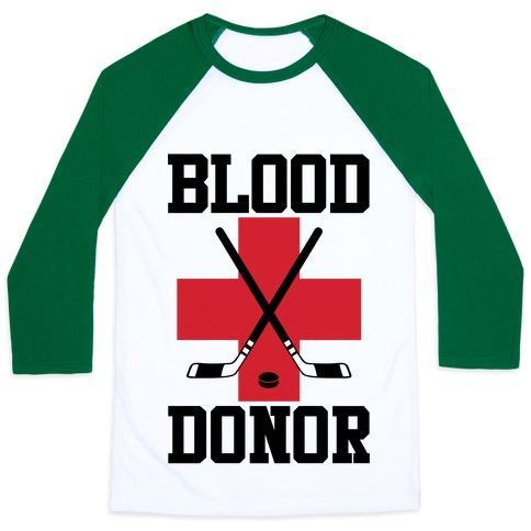 Virgin Teez  Baseball Tee Unisex Classic Baseball Tee / x-small / White/Dark Green BLOOD DONOR HOCKEY UNISEX CLASSIC BASEBALL TEE