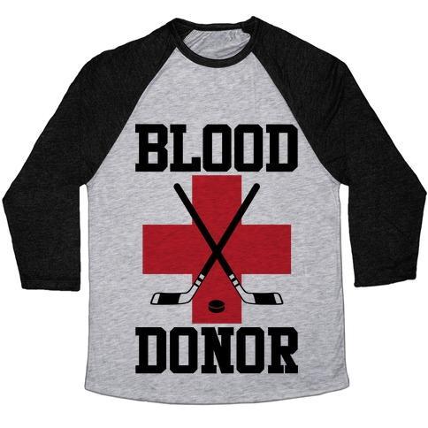 Virgin Teez  Baseball Tee Unisex Tri-Blend Baseball Tee / small / Athletic Gray / Black BLOOD DONOR HOCKEY UNISEX TRI-BLEND BASEBALL TEE