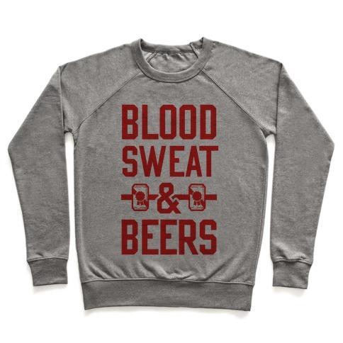 Virgin Teez  Pullover Crewneck Sweatshirt / x-small / Heathered Gray BLOOD SWEAT & BEERS CREWNECK SWEATSHIRT