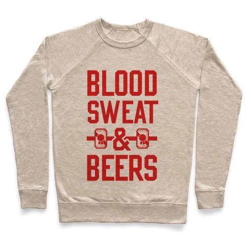 Virgin Teez  Pullover Crewneck Sweatshirt / x-small / Heathered Oatmeal BLOOD SWEAT & BEERS CREWNECK SWEATSHIRT