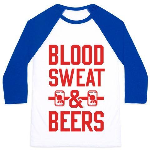 Virgin Teez  Baseball Tee Unisex Classic Baseball Tee / x-small / White/Blue BLOOD SWEAT & BEERS UNISEX CLASSIC BASEBALL TEE