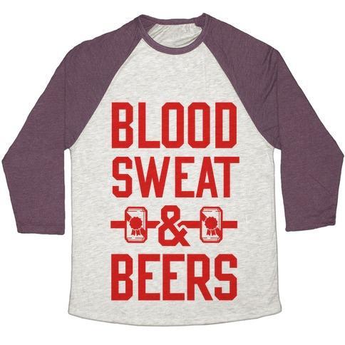 Virgin Teez  Baseball Tee Unisex Tri-Blend Baseball Tee / small / Oatmeal / Maroon BLOOD SWEAT & BEERS UNISEX TRI-BLEND BASEBALL TEE