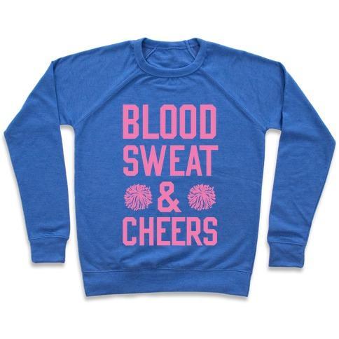 Virgin Teez  Pullover Crewneck Sweatshirt / x-small / Heathered Blue BLOOD SWEAT & CHEERS CREWNECK SWEATSHIRT