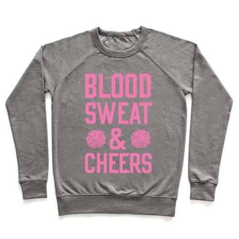 Virgin Teez  Pullover Crewneck Sweatshirt / x-small / Heathered Gray BLOOD SWEAT & CHEERS CREWNECK SWEATSHIRT
