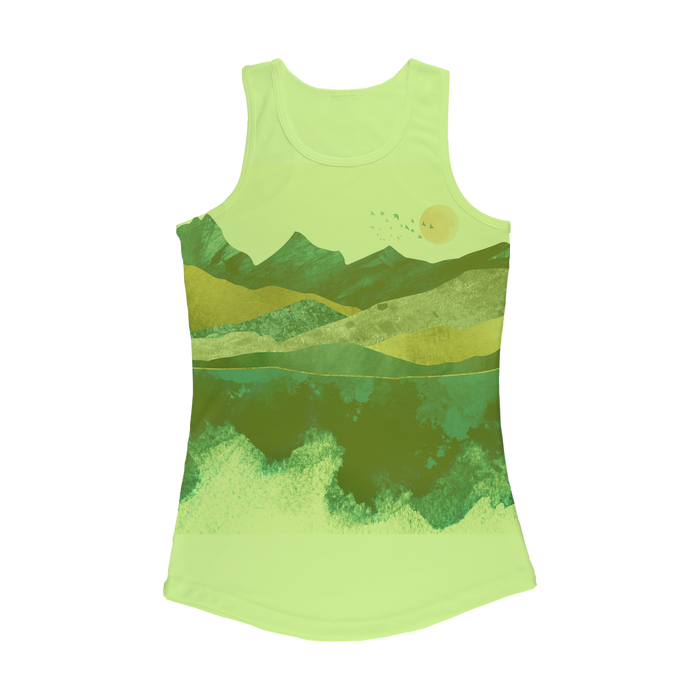 VIRGIN TEEZ Women Tank top Electric Green / XS Blue Mountain Reflection Women Performance Tank Top