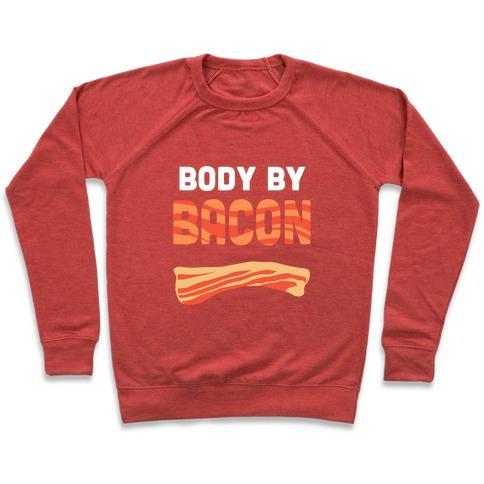 Virgin Teez  Pullover Crewneck Sweatshirt / x-small / Heathered Red BODY BY BACON CREWNECK SWEATSHIRT