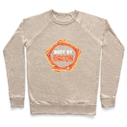 Virgin Teez  Pullover Crewneck Sweatshirt / x-small / Heathered Oatmeal BODY BY BACON (TANK) CREWNECK SWEATSHIRT