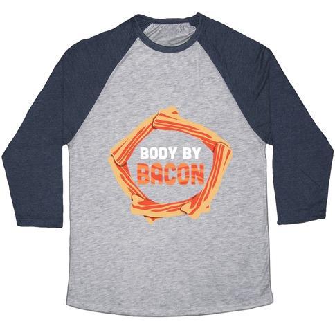 Virgin Teez  Baseball Tee Unisex Tri-Blend Baseball Tee / small / Athletic Gray / Navy BODY BY BACON (TANK) UNISEX TRI-BLEND BASEBALL TEE