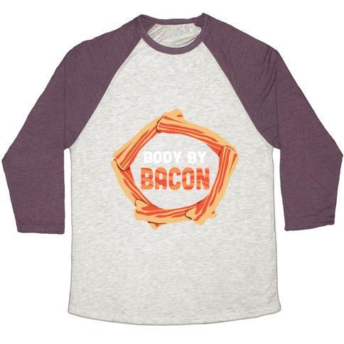 Virgin Teez  Baseball Tee Unisex Tri-Blend Baseball Tee / small / Oatmeal / Maroon BODY BY BACON (TANK) UNISEX TRI-BLEND BASEBALL TEE
