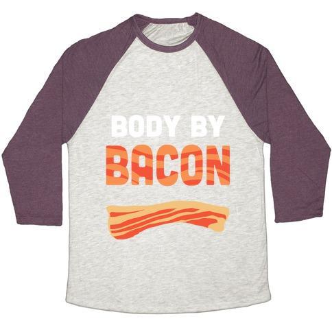 Virgin Teez  Baseball Tee Unisex Tri-Blend Baseball Tee / small / Oatmeal / Maroon BODY BY BACON UNISEX TRI-BLEND BASEBALL TEE