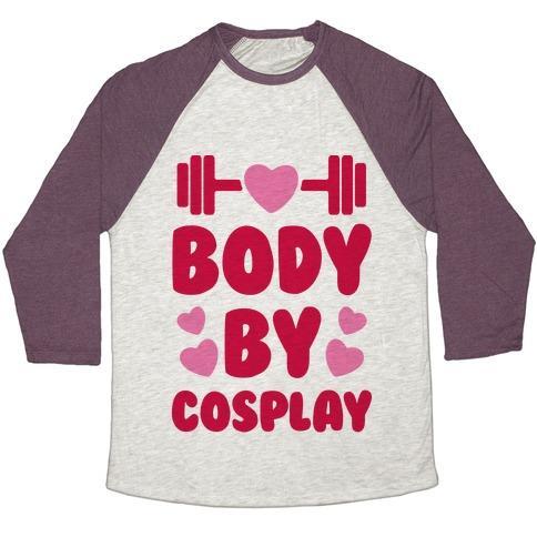 Virgin Teez  Baseball Tee Unisex Tri-Blend Baseball Tee / small / Oatmeal / Maroon BODY BY COSPLAY UNISEX TRI-BLEND BASEBALL TEE