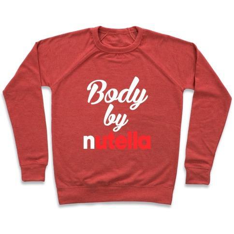 Virgin Teez  Pullover Crewneck Sweatshirt / x-small / Heathered Red BODY BY NUTELLA CREWNECK SWEATSHIRT