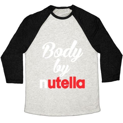 Virgin Teez  Baseball Tee Unisex Tri-Blend Baseball Tee / small / Oatmeal / Black BODY BY NUTELLA UNISEX TRI-BLEND BASEBALL TEE
