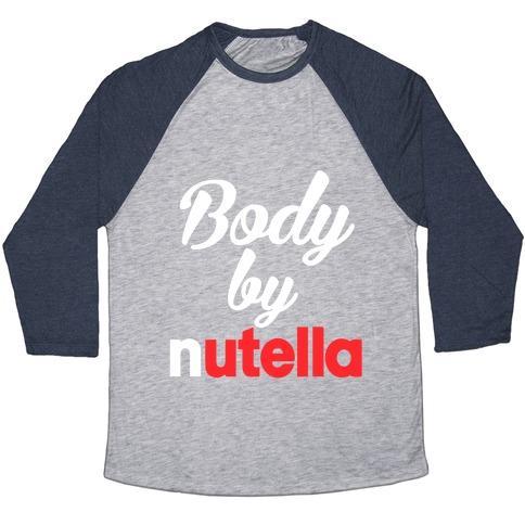 Virgin Teez  Baseball Tee Unisex Tri-Blend Baseball Tee / small / Athletic Gray / Navy BODY BY NUTELLA UNISEX TRI-BLEND BASEBALL TEE