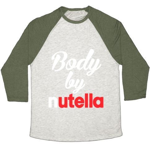 Virgin Teez  Baseball Tee Unisex Tri-Blend Baseball Tee / small / Oatmeal / Moss BODY BY NUTELLA UNISEX TRI-BLEND BASEBALL TEE