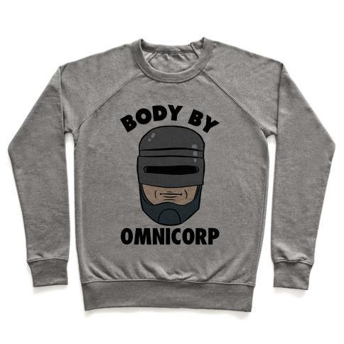 Virgin Teez  Pullover Crewneck Sweatshirt / x-small / Heathered Gray BODY BY OMNICORP CREWNECK SWEATSHIRT