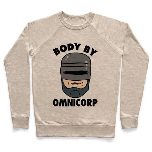 Virgin Teez  Pullover Crewneck Sweatshirt / x-small / Heathered Oatmeal BODY BY OMNICORP CREWNECK SWEATSHIRT