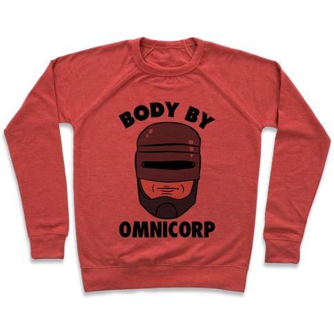 Virgin Teez  Pullover Crewneck Sweatshirt / x-small / Heathered Red BODY BY OMNICORP CREWNECK SWEATSHIRT
