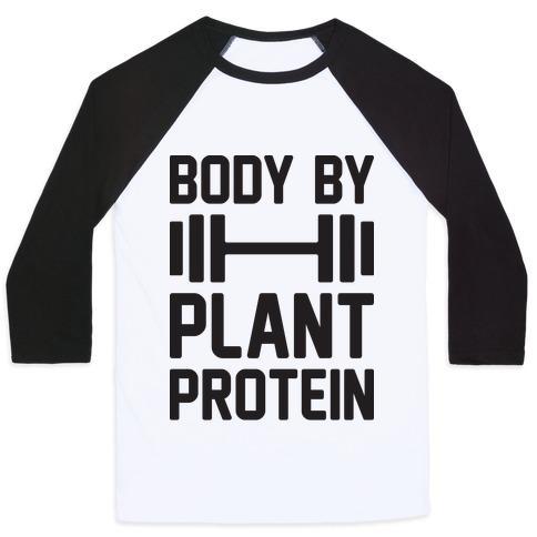Virgin Teez  Baseball Tee Unisex Classic Baseball Tee / x-small / White/Black BODY BY PLANT PROTEIN UNISEX CLASSIC BASEBALL TEE