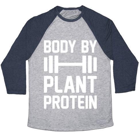 Virgin Teez  Baseball Tee Unisex Tri-Blend Baseball Tee / small / Athletic Gray / Navy BODY BY PLANT PROTEIN UNISEX TRI-BLEND BASEBALL TEE