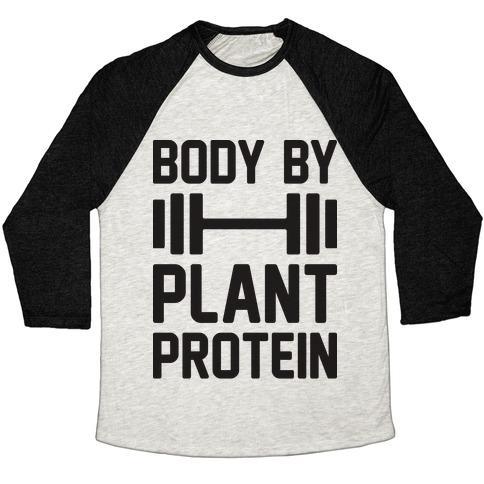 Virgin Teez  Baseball Tee Unisex Tri-Blend Baseball Tee / small / Oatmeal / Black BODY BY PLANT PROTEIN UNISEX TRI-BLEND BASEBALL TEE