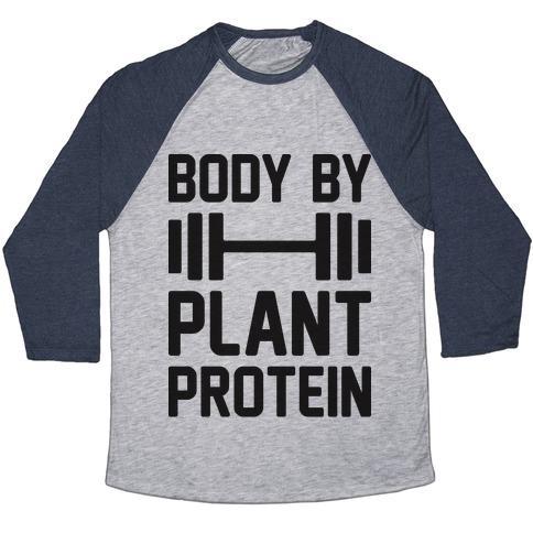 Virgin Teez  Baseball Tee Unisex Tri-Blend Baseball Tee / small / Athletic Gray / Navy BODY BY PLANT PROTEIN UNISEX TRI-BLEND BASEBALL TEE