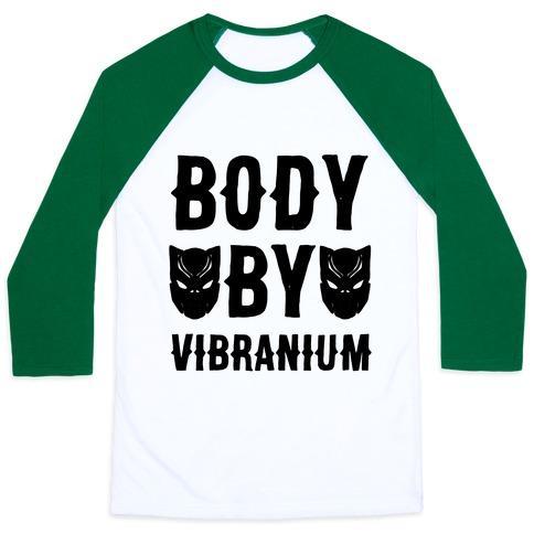 Virgin Teez  Baseball Tee Unisex Classic Baseball Tee / x-small / White/Dark Green BODY BY VIBRANIUM PARODY UNISEX CLASSIC BASEBALL TEE