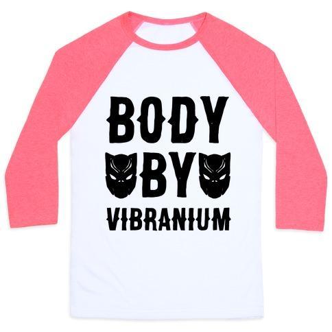 Virgin Teez  Baseball Tee Unisex Classic Baseball Tee / x-small / White/Neon Pink BODY BY VIBRANIUM PARODY UNISEX CLASSIC BASEBALL TEE