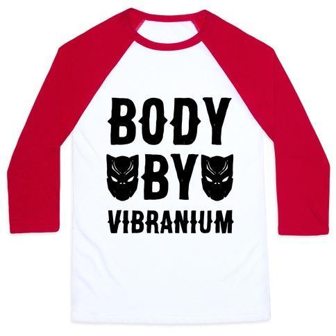 Virgin Teez  Baseball Tee Unisex Classic Baseball Tee / x-small / White/Red BODY BY VIBRANIUM PARODY UNISEX CLASSIC BASEBALL TEE