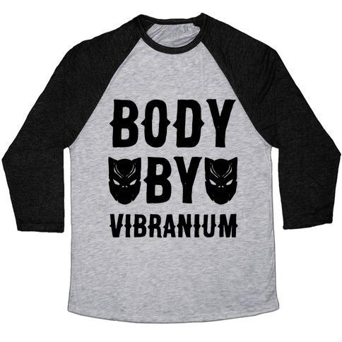 Virgin Teez  Baseball Tee Unisex Tri-Blend Baseball Tee / small / Athletic Gray / Black BODY BY VIBRANIUM PARODY UNISEX TRI-BLEND BASEBALL TEE