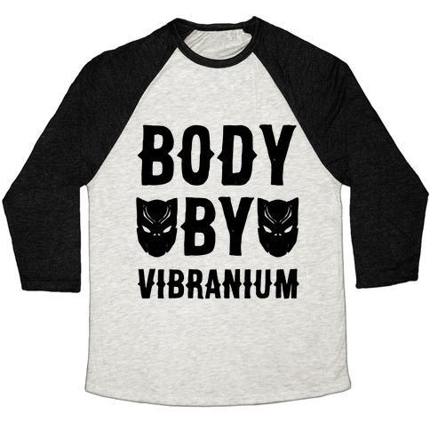 Virgin Teez  Baseball Tee Unisex Tri-Blend Baseball Tee / small / Oatmeal / Black BODY BY VIBRANIUM PARODY UNISEX TRI-BLEND BASEBALL TEE