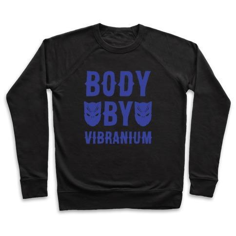 Virgin Teez  Pullover Crewneck Sweatshirt / x-small / Black BODY BY VIBRANIUM PARODY WHITE PRINT CREWNECK SWEATSHIRT