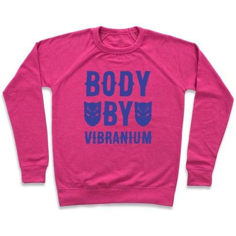 Virgin Teez  Pullover Crewneck Sweatshirt / x-small / Deep Pink BODY BY VIBRANIUM PARODY WHITE PRINT CREWNECK SWEATSHIRT