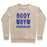 Virgin Teez  Pullover Crewneck Sweatshirt / x-small / Heathered Oatmeal BODY BY VIBRANIUM PARODY WHITE PRINT CREWNECK SWEATSHIRT