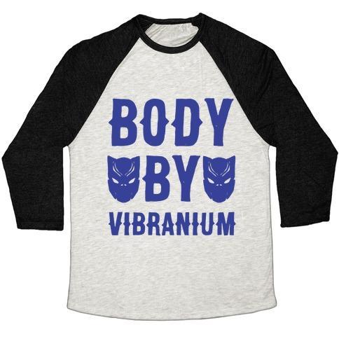 Virgin Teez  Baseball Tee Unisex Tri-Blend Baseball Tee / small / Oatmeal / Black BODY BY VIBRANIUM PARODY WHITE PRINT UNISEX TRI-BLEND BASEBALL TEE
